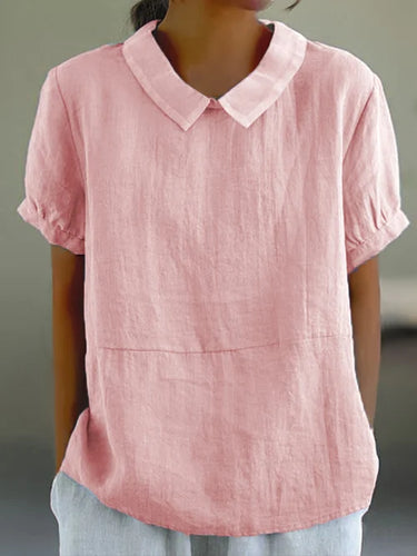 Amarae | Elegant Puff Sleeve Linen Blouse with Collar for Women