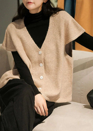 Amarae | Beige buttoned V neck cardigan