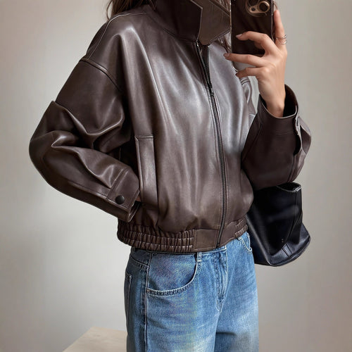 Amarae | Women's Leather Jacket with Long Sleeves Elvira