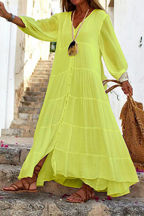 Lune London | Seraphina Cotton-Linen Blend Button-Up Tiered Maxi Dress