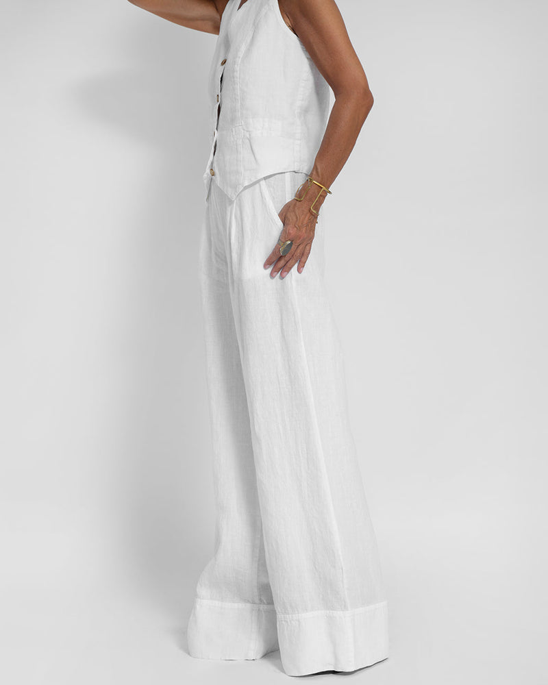 Lune London | Elegant 2-Piece Set Linen Wide Pants & Vest