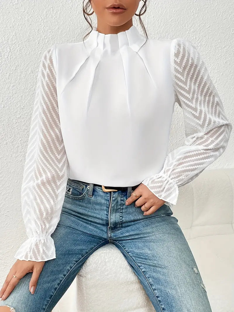 Lune London | Blouse Stylish Pleated Top with Mesh Sleeves for Women