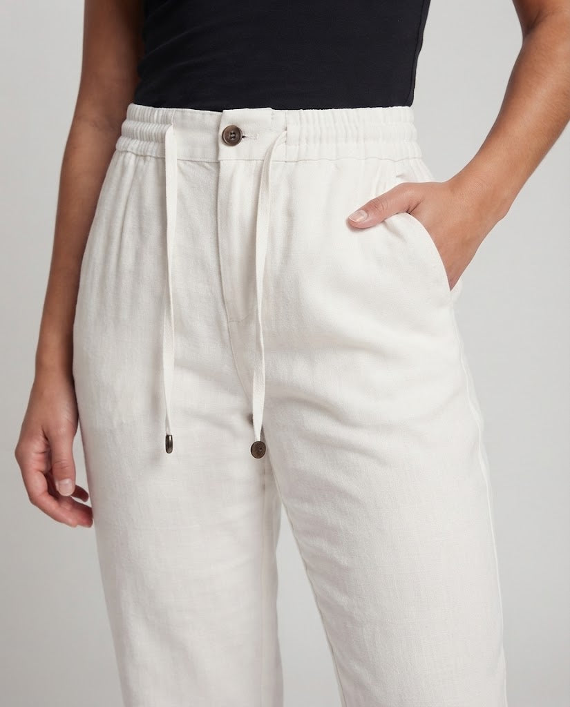 Ladies Elegant Linen-look Pants with Elastic Waistband, Drawstring and Crease Amarae