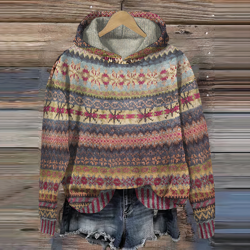 Amarae | 3D Fair Isle Print Hoodie - Casual Fit Pullover Sweatshirt