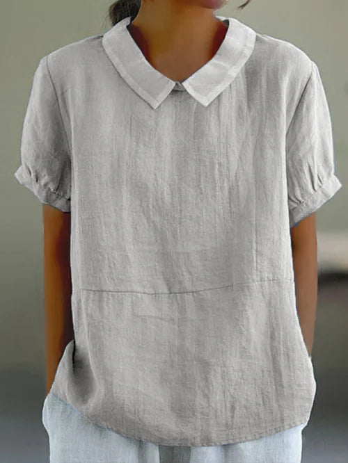 Lune London | Elegant Puff Sleeve Linen Blouse with Collar for Women