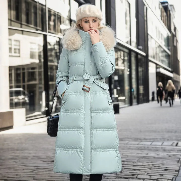 Lune London | Women's Long Winter Coat with Fur Hood and Belt