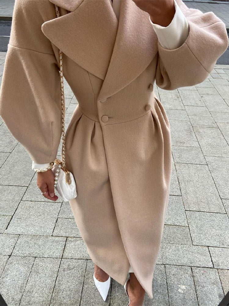 Amarae | Elegant Women's Double-Breasted Wool Coat - Long Sleeves - Warm & Stylish