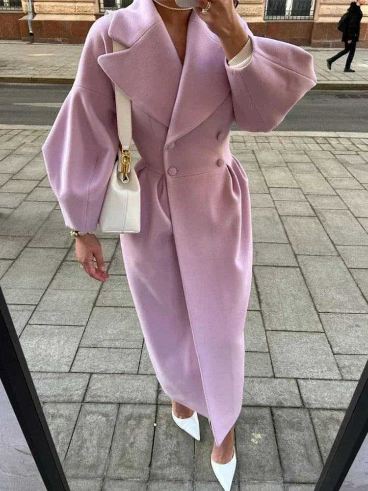 Amarae | Elegant Women's Double-Breasted Wool Coat - Long Sleeves - Warm & Stylish