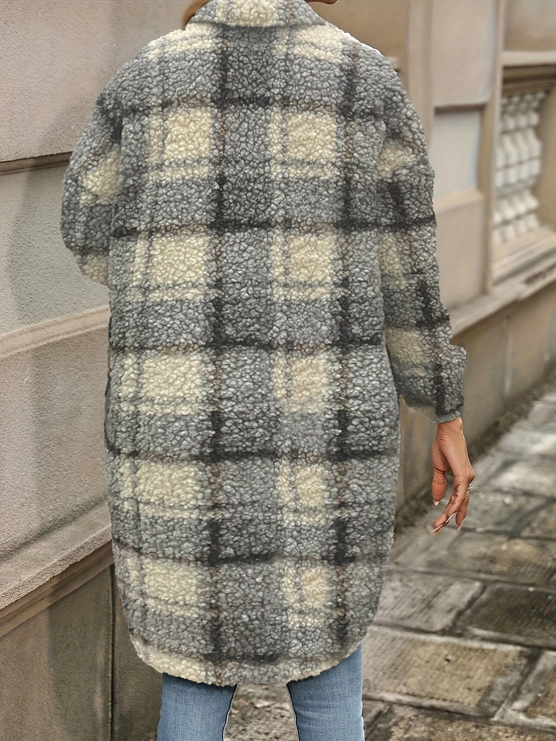 Amarae | Checked button jacket with fuzzy pattern