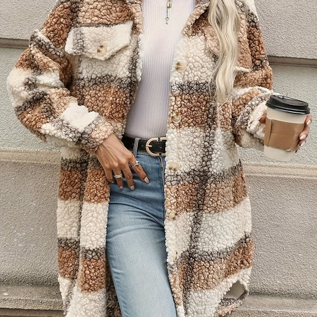 Amarae | Checked button jacket with fuzzy pattern