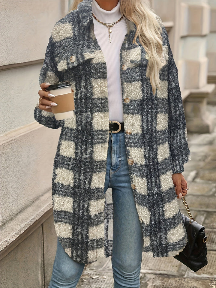 Amarae | Checked button jacket with fuzzy pattern