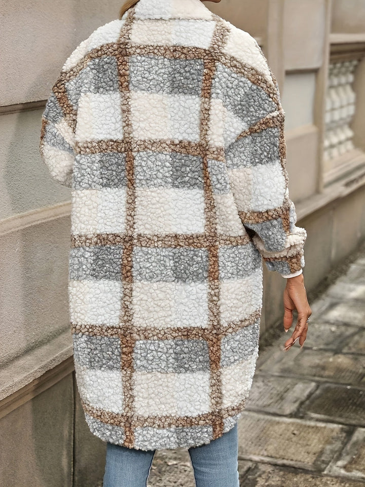 Amarae | Checked button jacket with fuzzy pattern