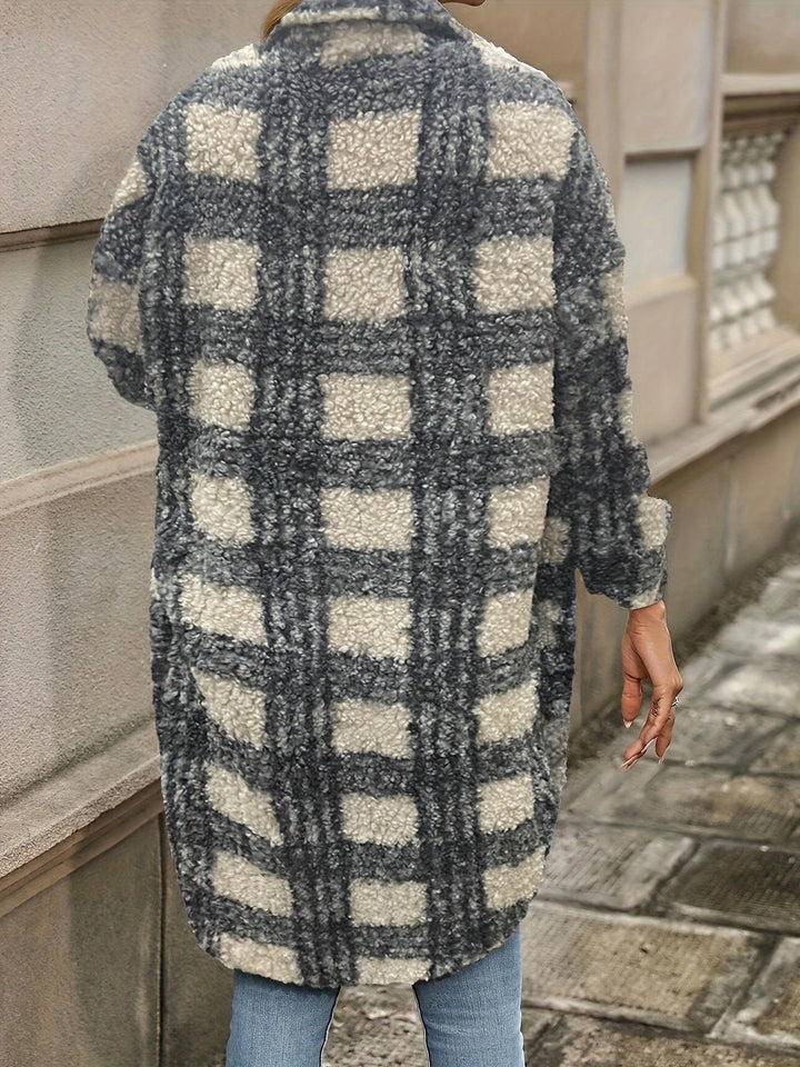 Amarae | Checked button jacket with fuzzy pattern