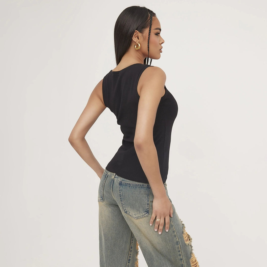 Lune London | Ripped Tank Top with Delicate Embroidery