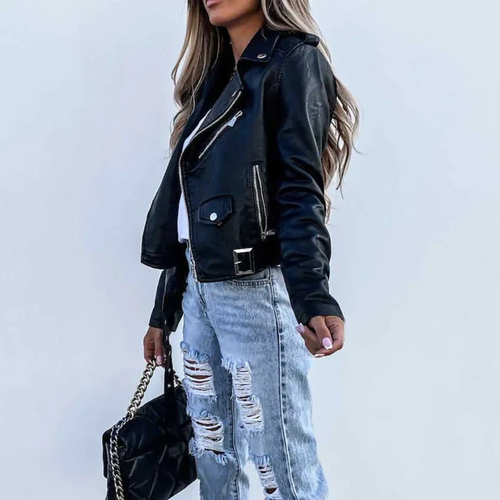 Amarae | Stylish padded leather jacket with zipper
