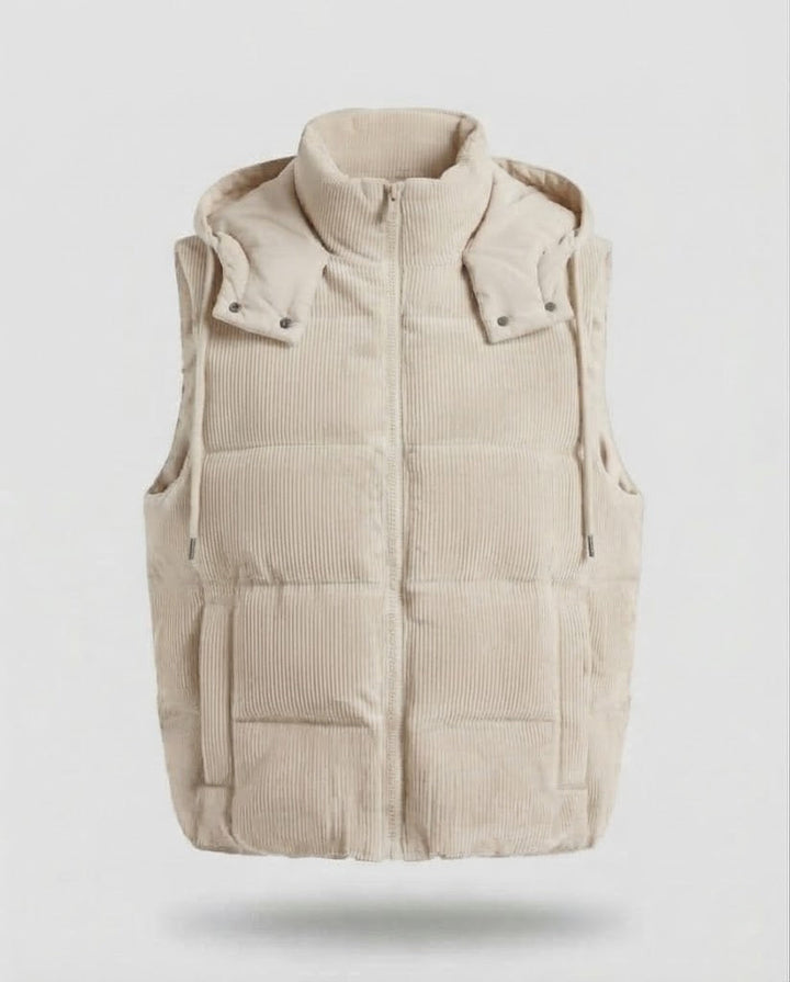 Women's Sleeveless Cord Vest with Quilted Thermal Filling and Stand-up Collar Amarae