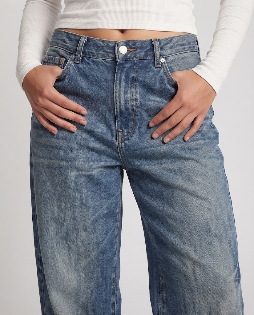 Ladies Baggy Jeans in Vintage Fading with Extra Wide Palazzo Cut Amarae