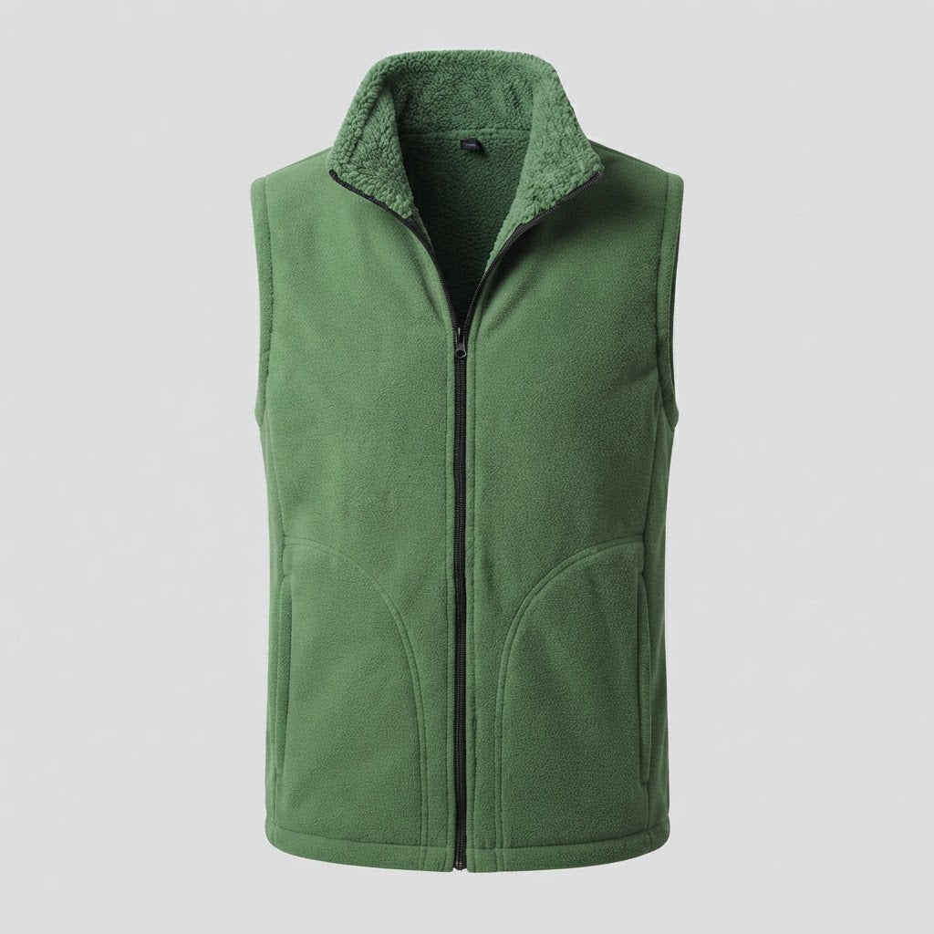 Men's Warm Thermal Fleece Vest with Sherpa Inner Lining, Stand Collar and Hidden Side Pockets Amarae