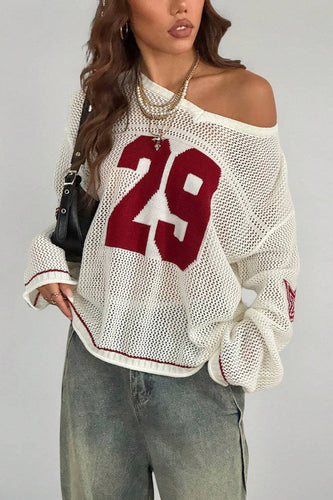 Amarae | Cozy V neck knit sweater with digital print