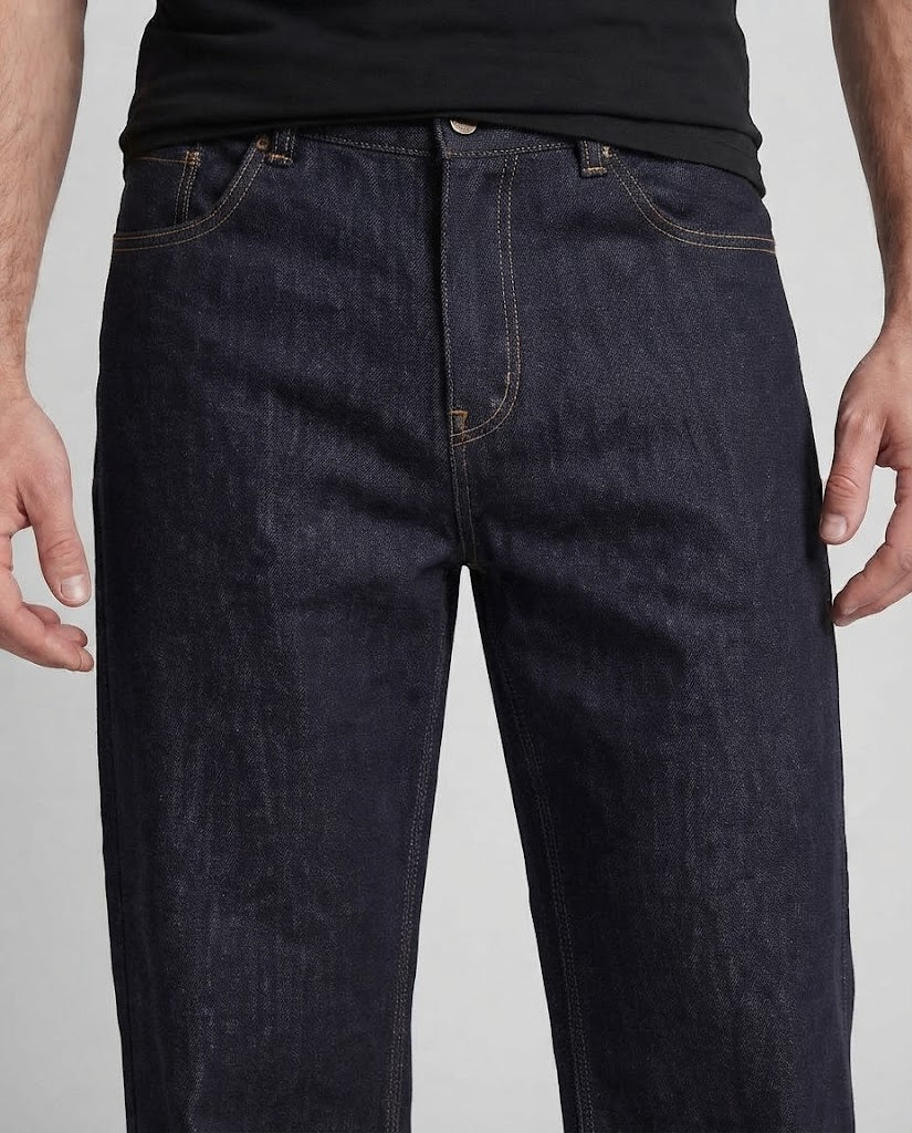 Men's Extra Wide Raw Denim Baggy Jeans with Floor-Length Hem and Clean Finish Amarae