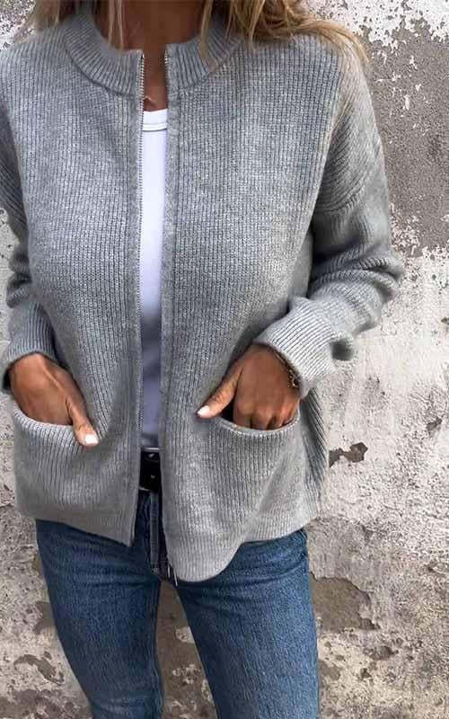 Lune London | Cardigan - Round neck & Zipper - Soft cotton