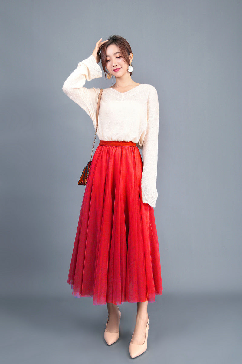 Chic Und Stil | Long Soft Tulle Skirt with High Waist and Slim Fit