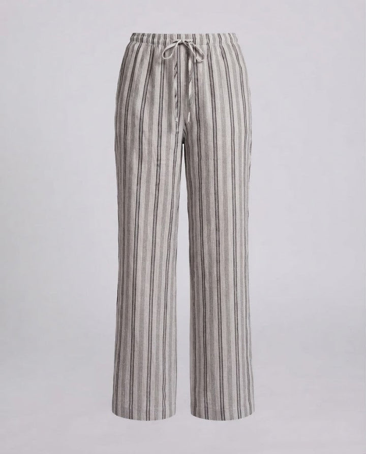 Women's Linen Look Wide Pants with High Elastic Waistband Drawstring and Vertical Stripes Amarae