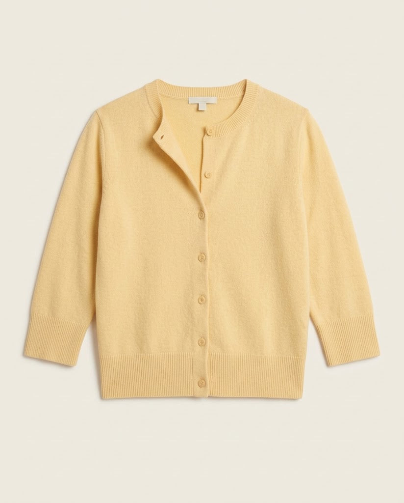 Women's Short-Cut Fine Knit Cardigan with 3/4 Sleeves and Ribbed Hem Amarae