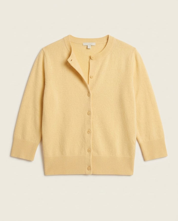 Women's Short-Cut Fine Knit Cardigan with 3/4 Sleeves and Ribbed Hem Amarae