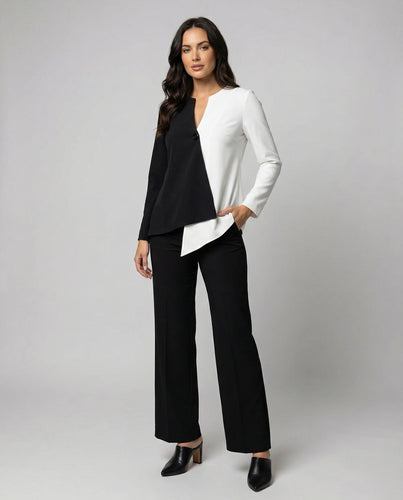 Women’s Elegant Two-Piece Set with Asymmetrical Top & Wide-Leg Pants | Amarae