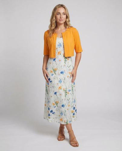 Women’s Elegant Floral Two-Piece Dress Set with Crop Top & Round Neck | Amarae