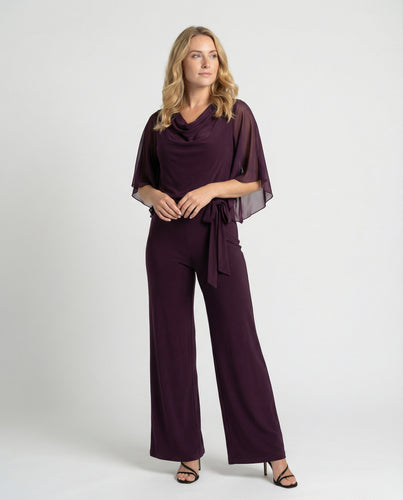 Women’s Wide-Leg Jumpsuit with Cascading Neckline & Lace-Up Waist | Amarae