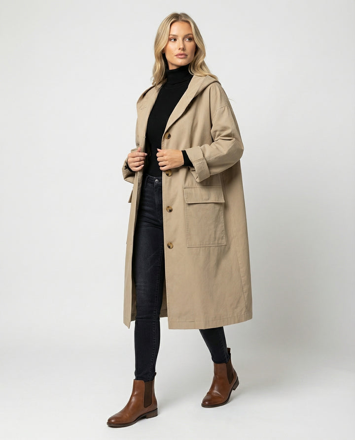 Women’s Long Waterproof Trench Coat with Windproof Protection | Lune London