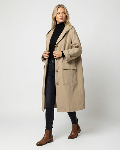 Women’s Long Waterproof Trench Coat with Windproof Protection | Amarae