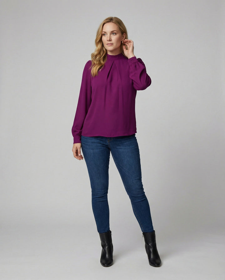 Ladies elegant blouse with stand-up collar