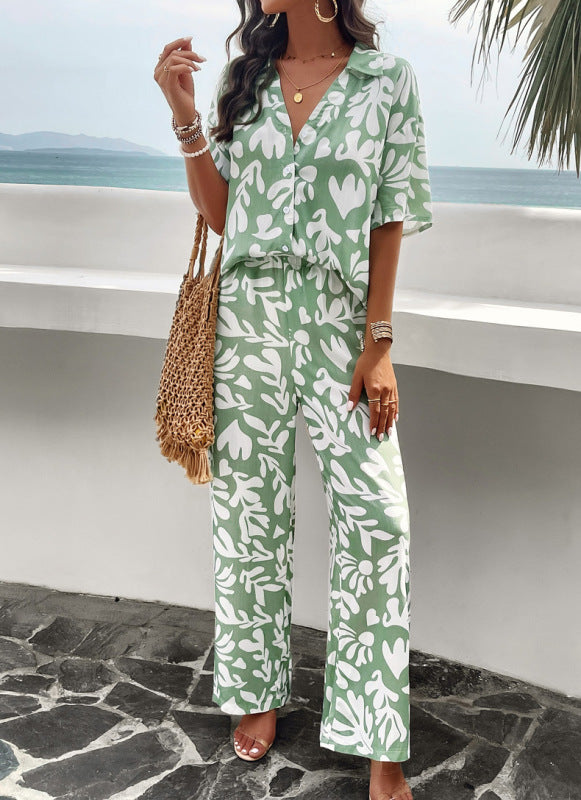 Lune London | Elegant Trendy Set with Black Swirl Pattern Pants Shirt