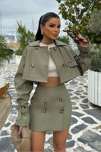 Amarae | Button Detail Cropped Jacket & Mini Skirt Set