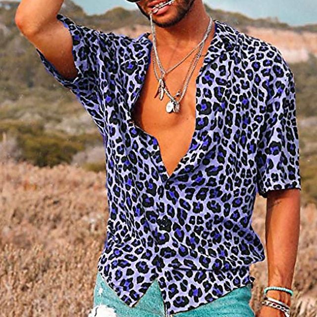Chic Und Stil | Men's Summer Shirt with Leopard Pattern