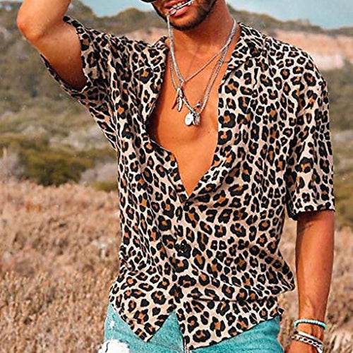 Chic und Stil | Men's Summer Shirt with Leopard Pattern