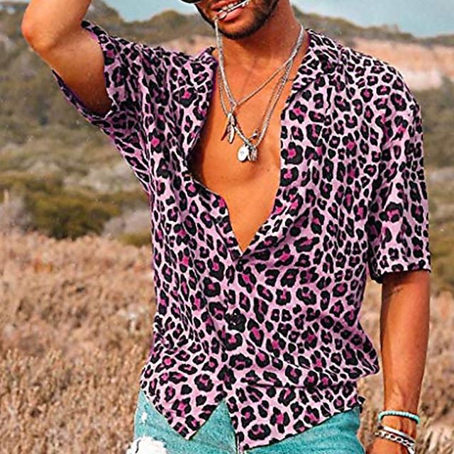 Chic Und Stil | Men's Summer Shirt with Leopard Pattern