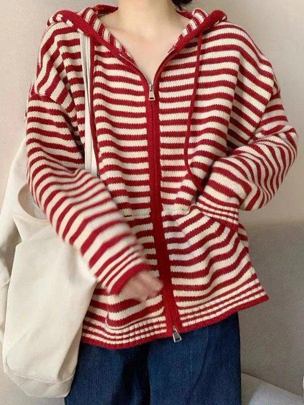Lune London | Cozy striped hooded cardigan with zipper