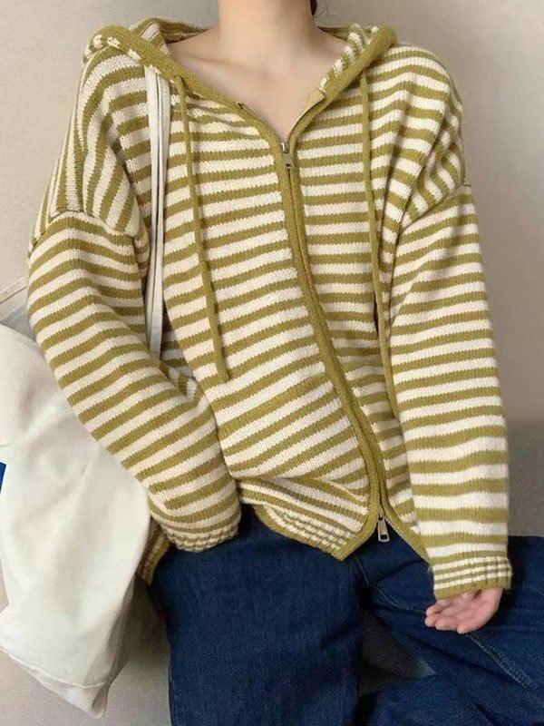 Lune London | Cozy striped hooded cardigan with zipper