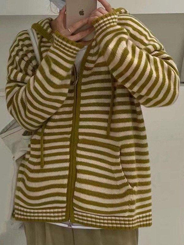 Lune London | Cozy striped hooded cardigan with zipper