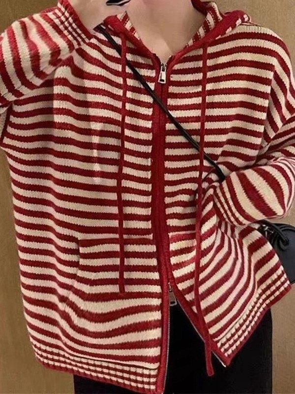 Lune London | Cozy striped hooded cardigan with zipper