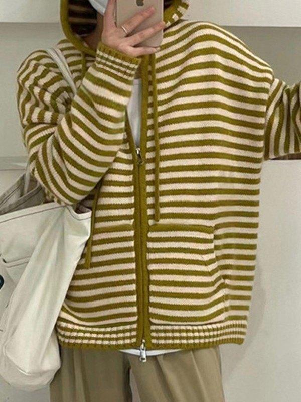 Lune London | Cozy striped hooded cardigan with zipper