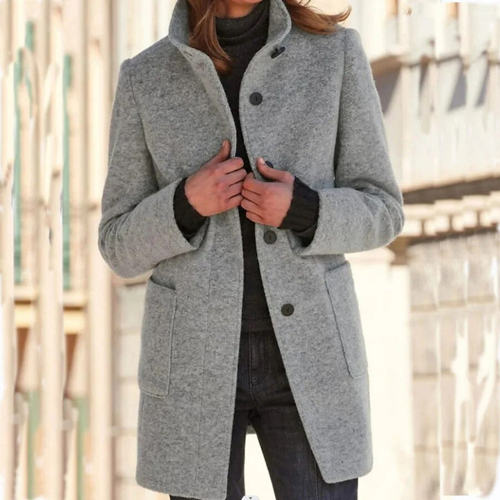 Lune London | Gray wool coat with high collar and pockets