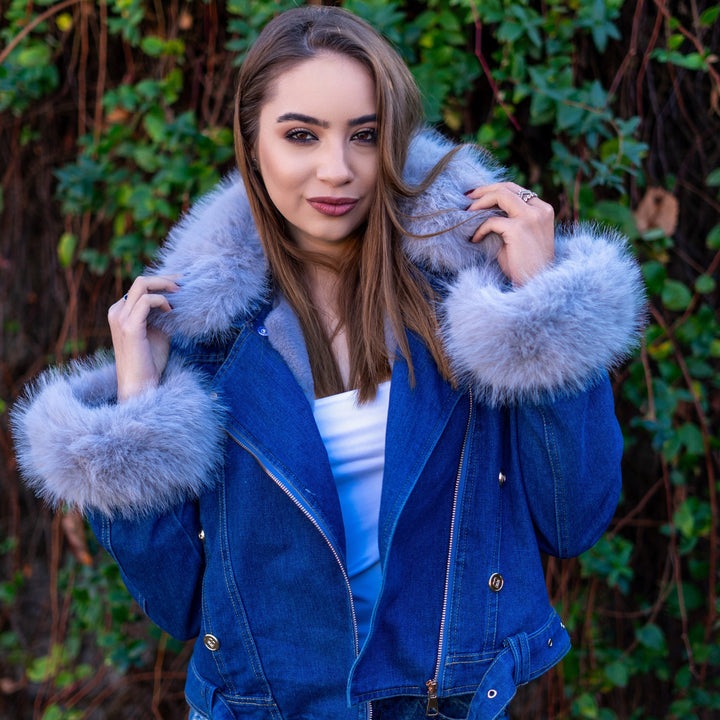 Lune London | Denim Jacket with Faux Fur Collar