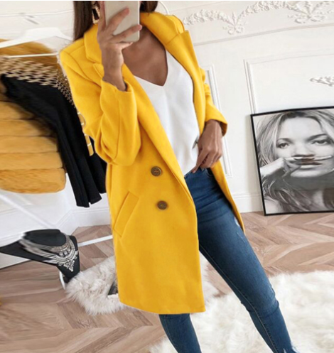 Lune London | Women’S Double-Breasted Wool Coat with Lapel Collar