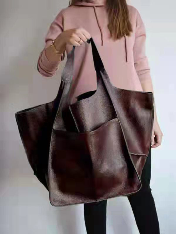 Chic Und Stil | Simple Large Bag Soft Leather Large Capacity One Shoulder Portable Tote Bag