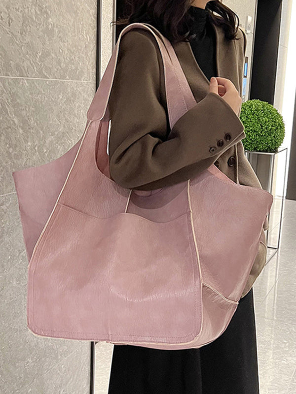 Chic Und Stil | Simple Large Bag Soft Leather Large Capacity One Shoulder Portable Tote Bag